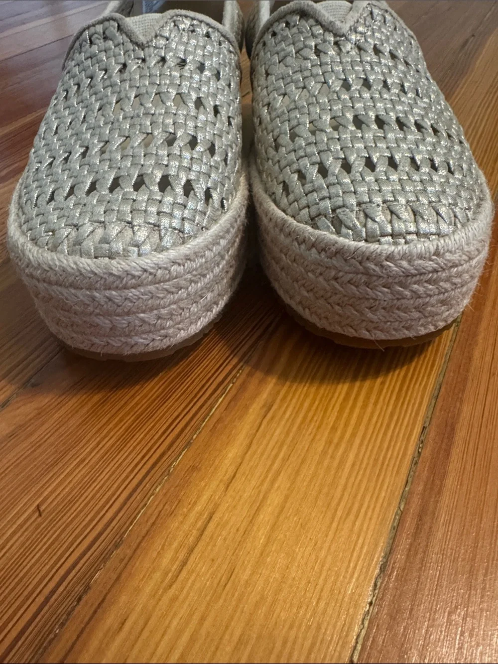 Toms Woven Espadrille Platform Slip-Ons in Light Beige